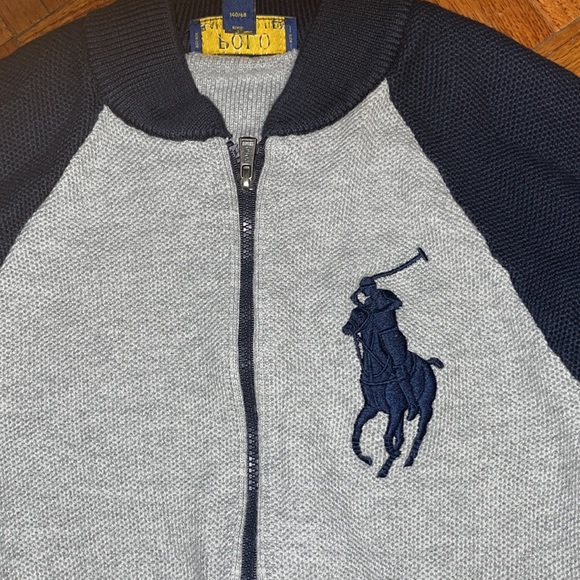 Polo Ralph Lauren Gray and Navy LARGE Polo man full zippered sweater size 8 - Picture 4 of 6